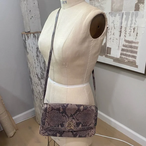 Authentic Tory Burch Python Print Leather Crossbody Handbag - Picture 11 of 16